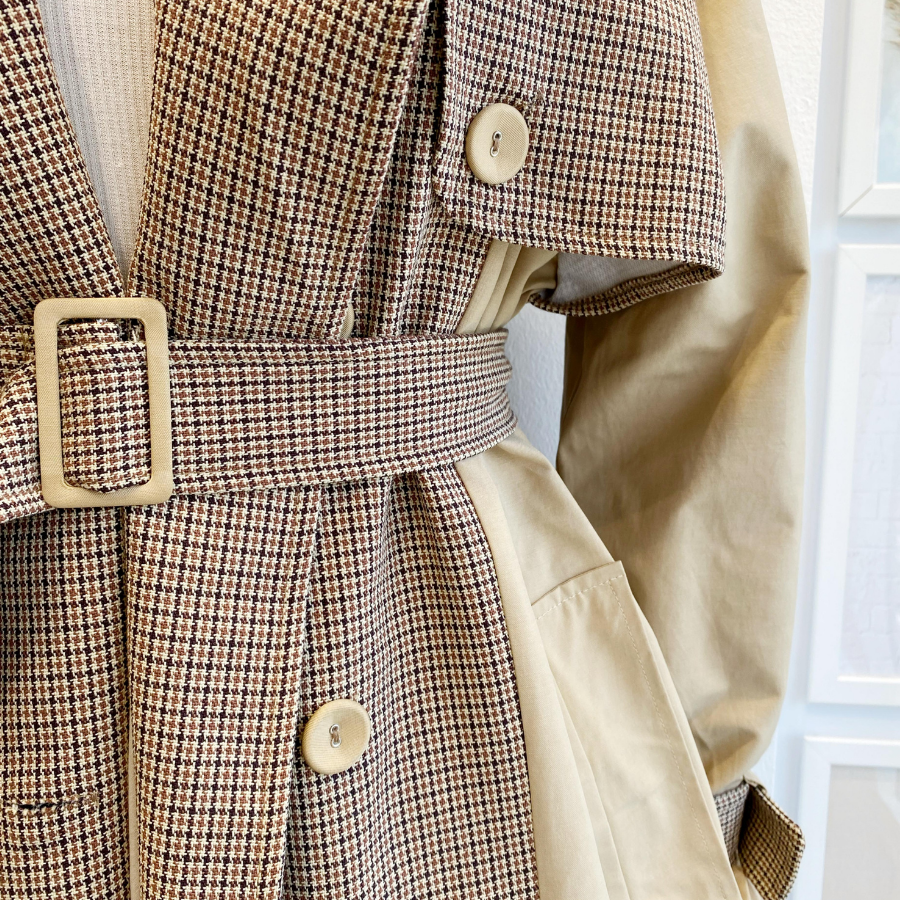 Ekose Detaylı Gabardin Kumaş Trençkot