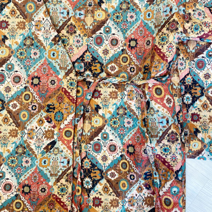 Bağcıklı Desenli Kapitone Ceket