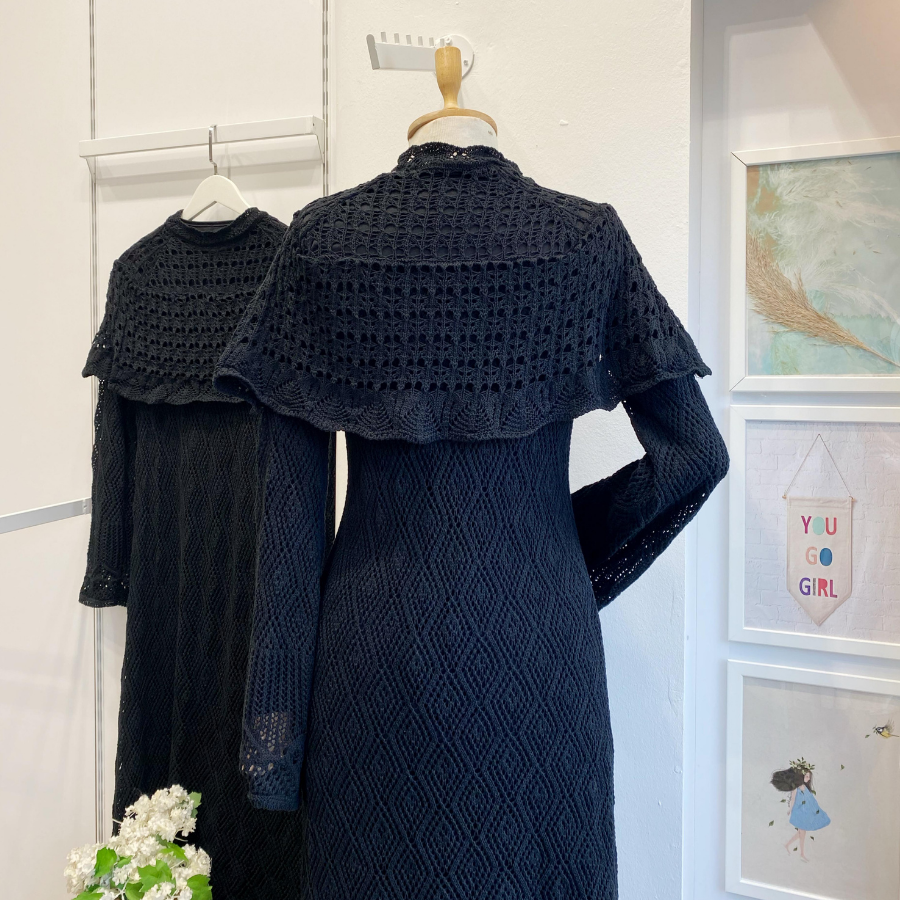 Siyah Ajurlu Dream Örme Triko Elbise