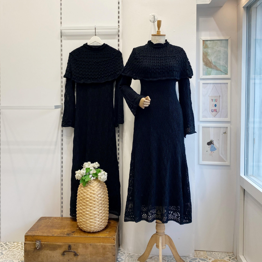 Siyah Ajurlu Dream Örme Triko Elbise