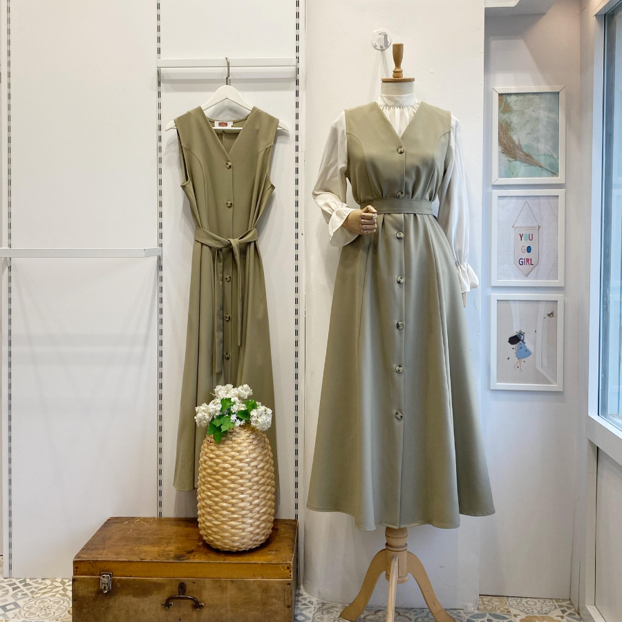 Çağla Yeşili Önü Düğmeli Double Crep Jile