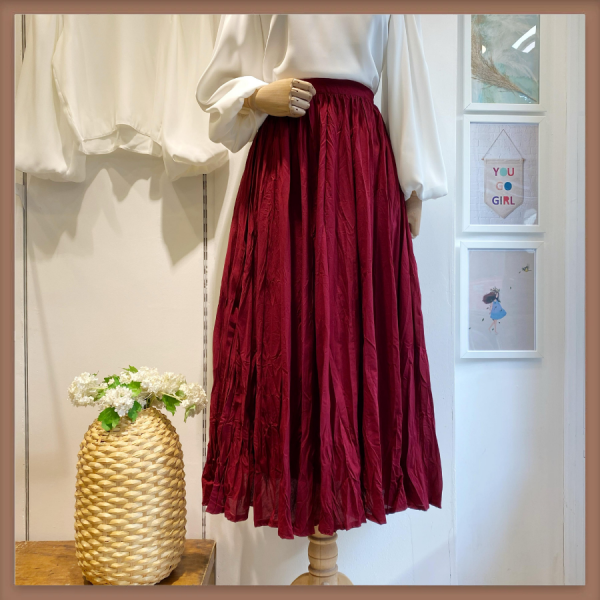 Kırmızı Kırışık Model Keten Etek