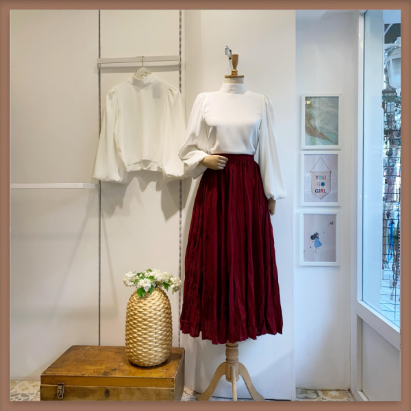 Kırmızı Kırışık Model Keten Etek