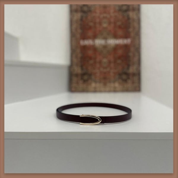 Bordo deri ince altın kemer