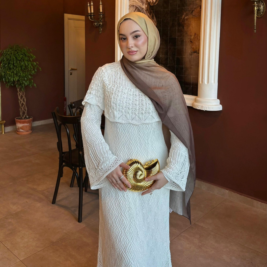 Faya Girls x Beyaz Ajurlu Dream Örme Triko Elbise