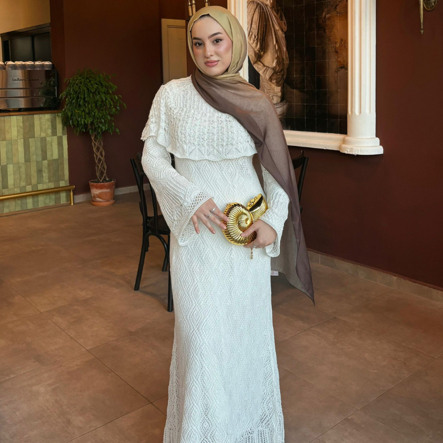 Faya Girls x Beyaz Ajurlu Dream Örme Triko Elbise