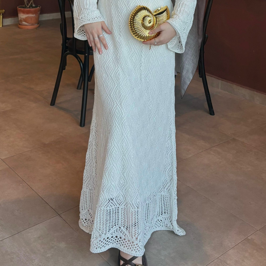 Faya Girls x Beyaz Ajurlu Dream Örme Triko Elbise