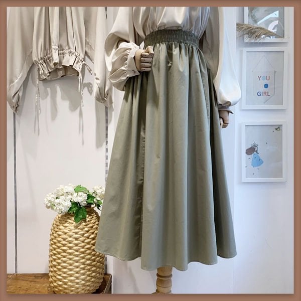 CAĞLA GRÜNER POPELINEROCK MIT ELASTISCHER TAILLE