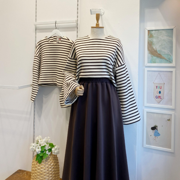 Enine Çizgili Acı Kahve Sweat