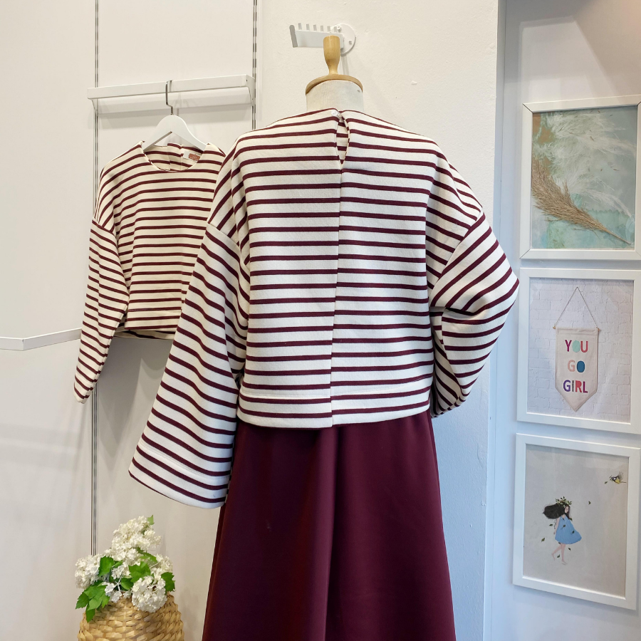 Enine Çizgili Bordo Sweat