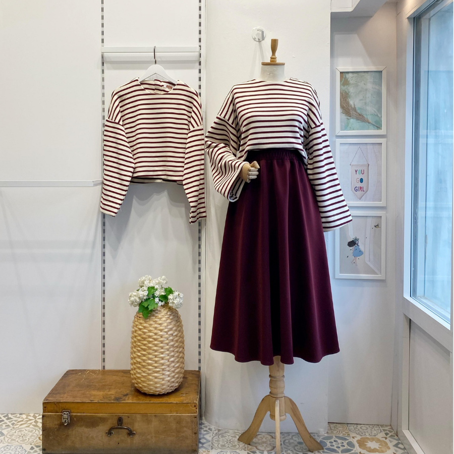 Enine Çizgili Bordo Sweat