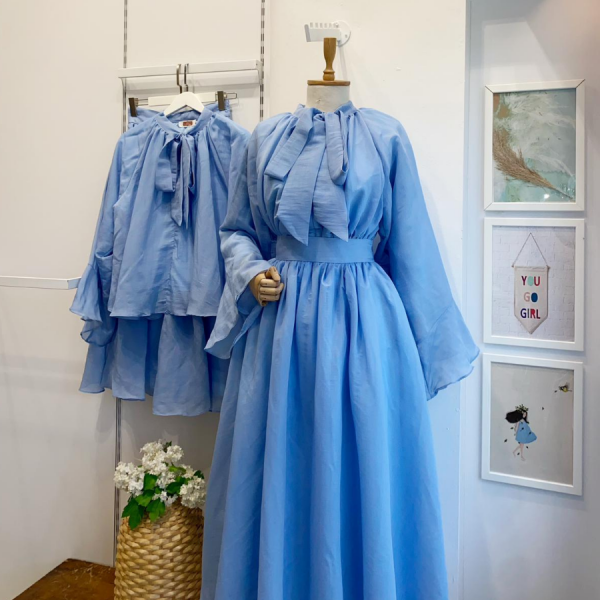 Mavi Gleam Şifon Takım