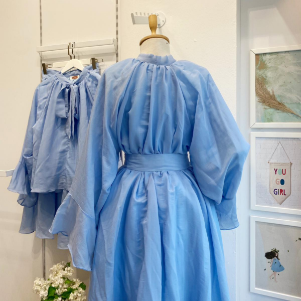 Mavi Gleam Şifon Takım