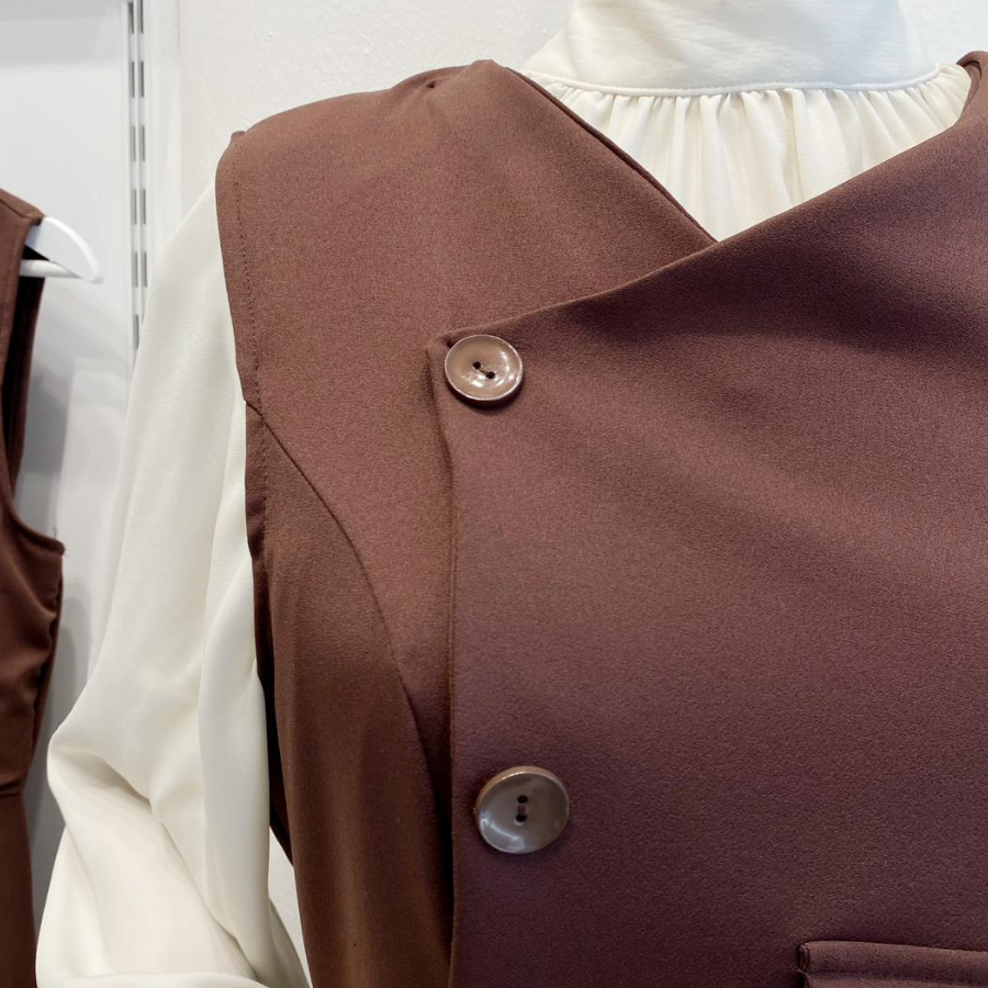 Acı Kahve Düğme Detaylı Crep Jile