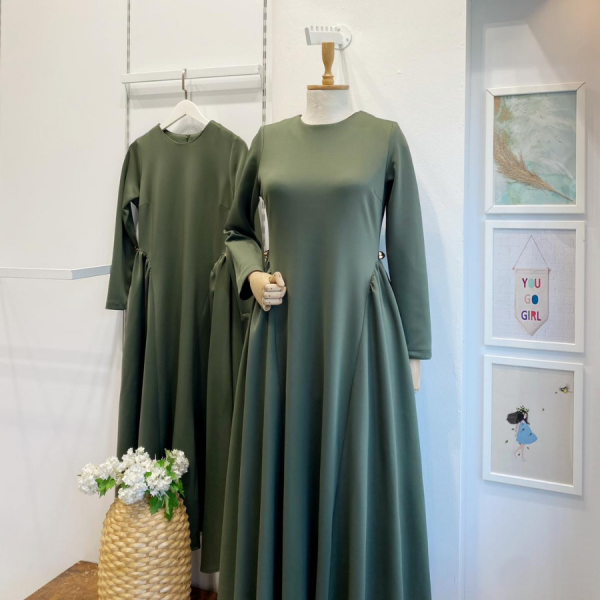 Haki Yeşili Scuba Kumaş Atine Elbise