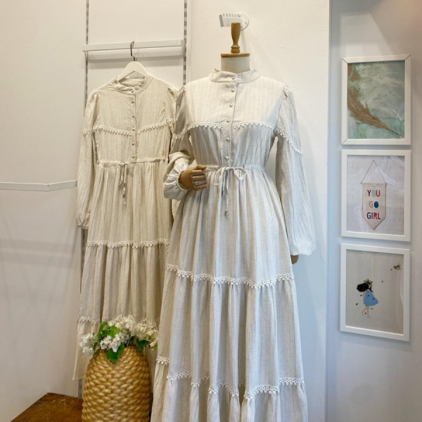 Krem Marguerite Fisto Şeritli Elbise