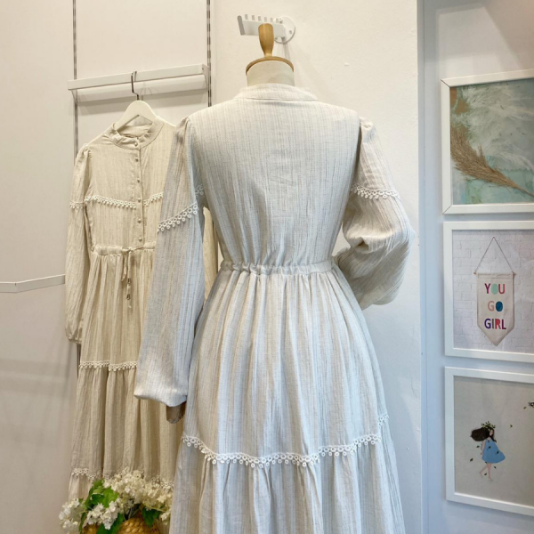 Krem Marguerite Fisto Şeritli Elbise