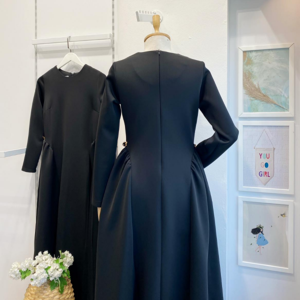 Siyah Scuba Kumaş Atine Elbise