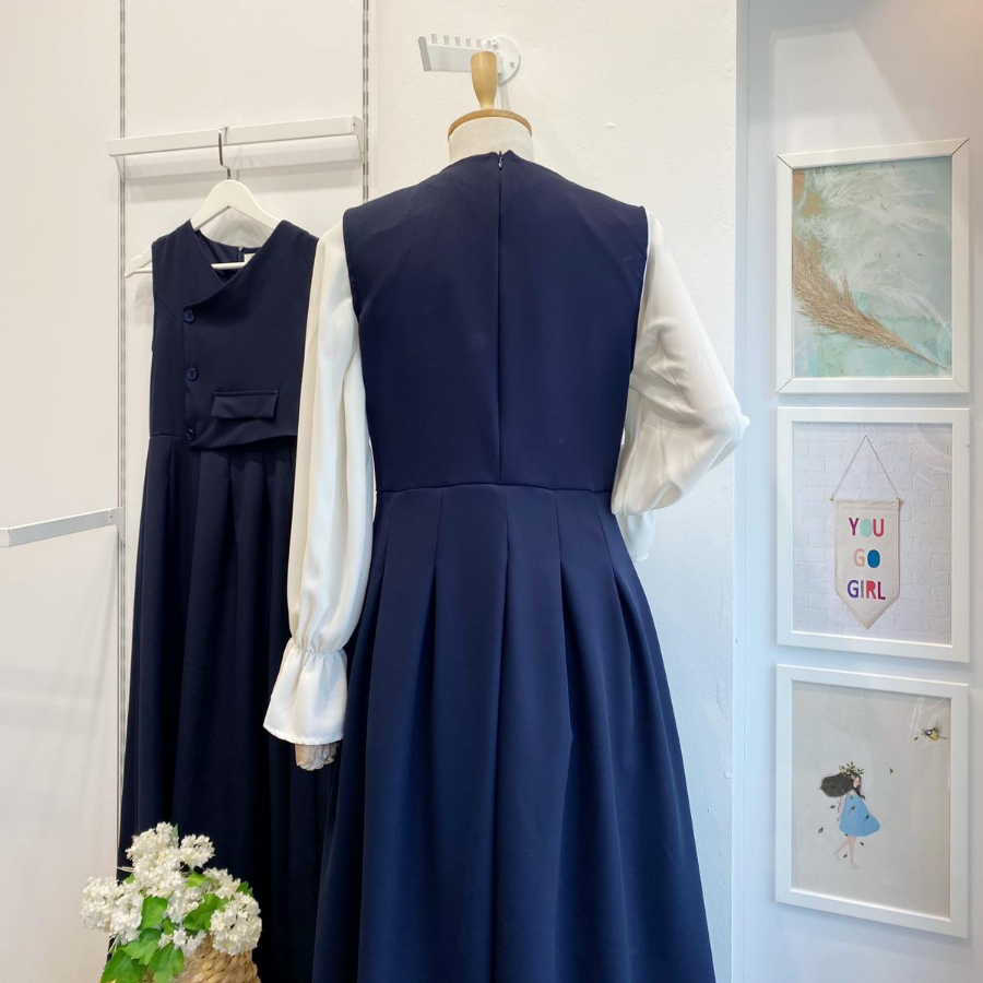 Lacivert Düğme Detaylı Crep Jile