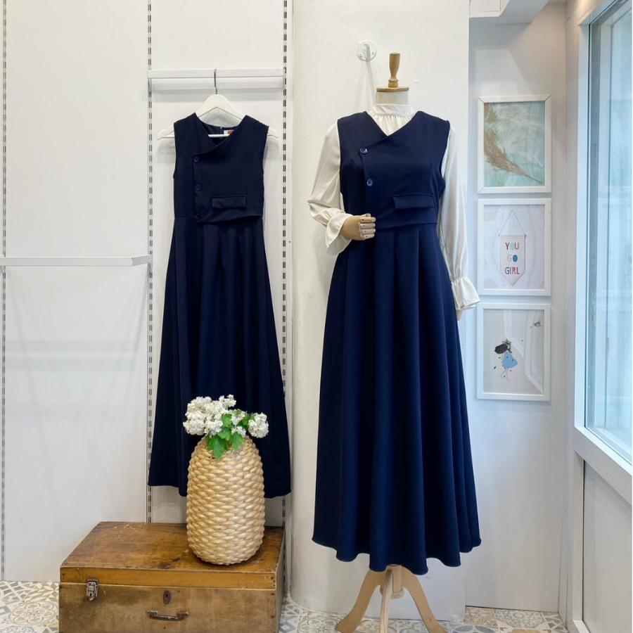 Lacivert Düğme Detaylı Crep Jile