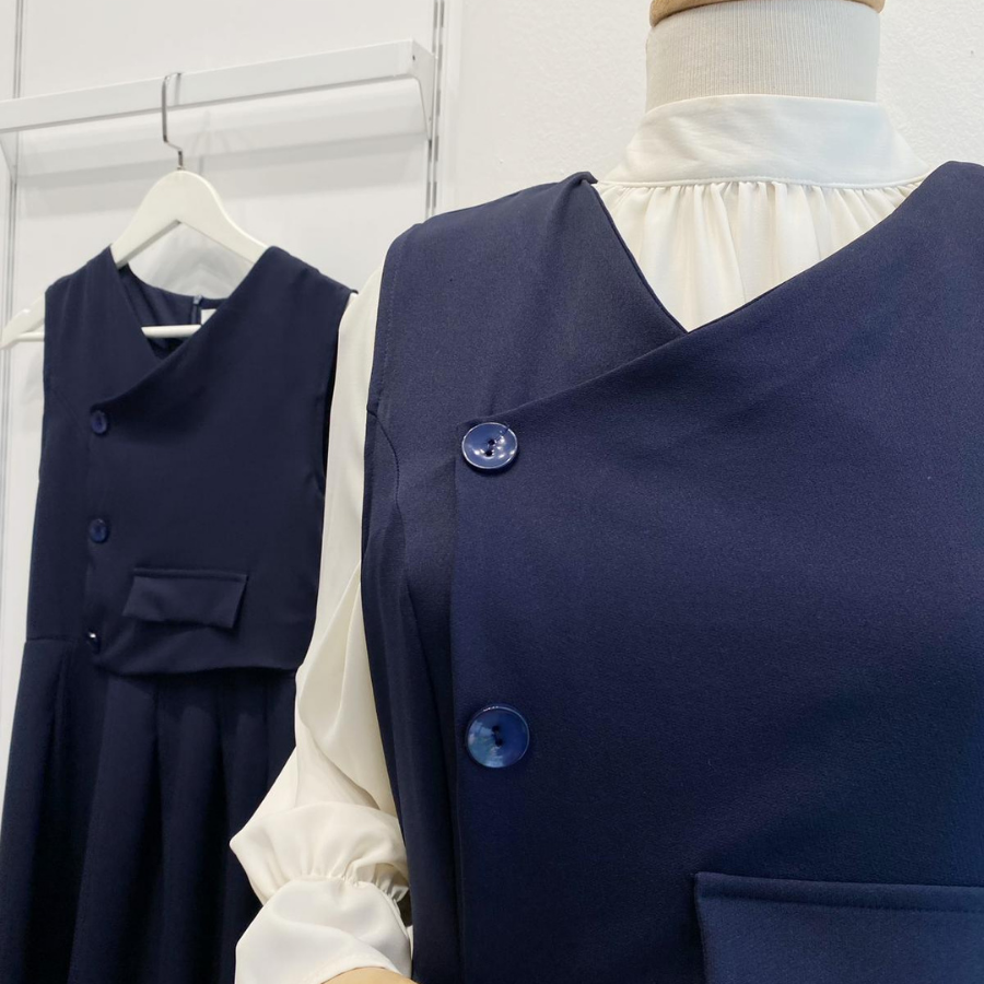 Lacivert Düğme Detaylı Crep Jile