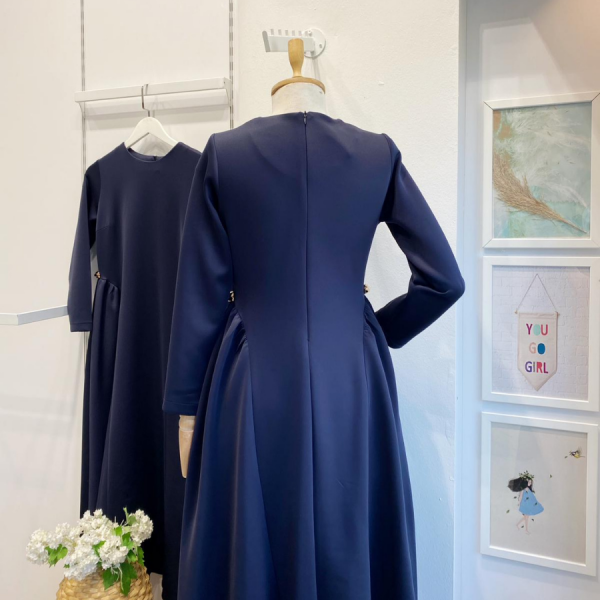 Lacivert Scuba Kumaş Atine Elbise