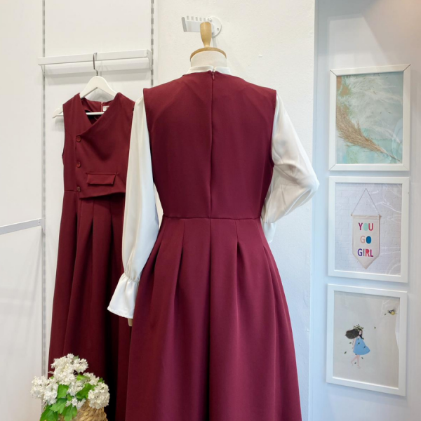 Bordo Düğme Detaylı Crep Jile