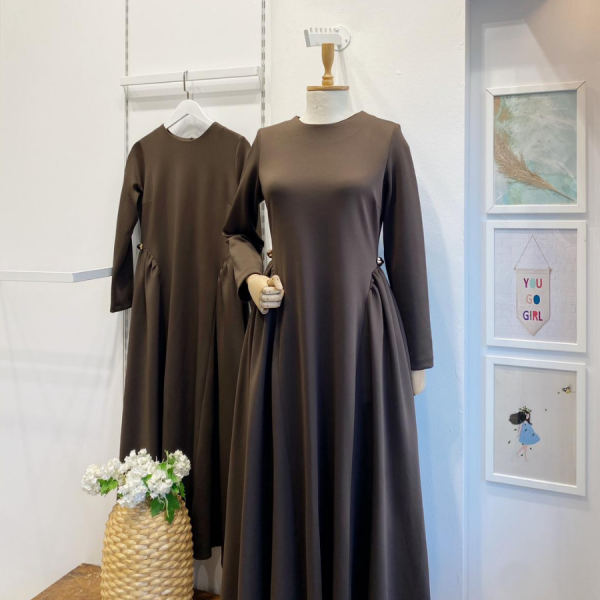 Kahverengi Scuba Kumaş Atine Elbise