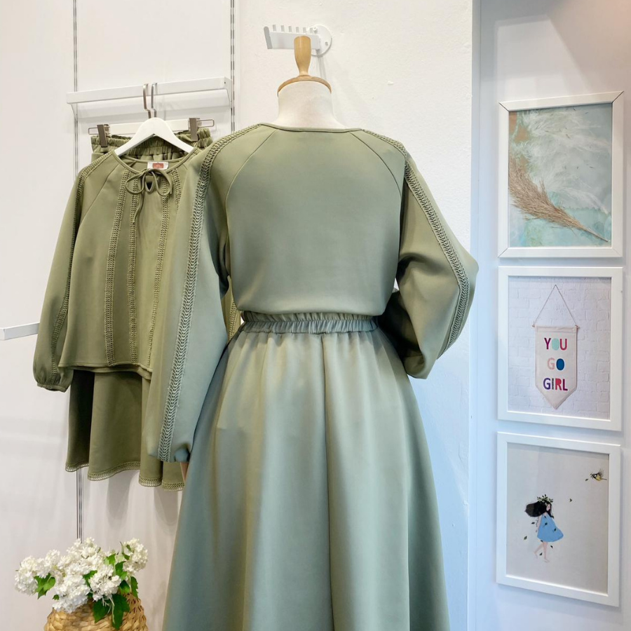 Haki Yeşili Lustre Scuba Kumaş Takım