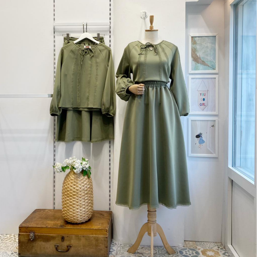 Haki Yeşili Lustre Scuba Kumaş Takım