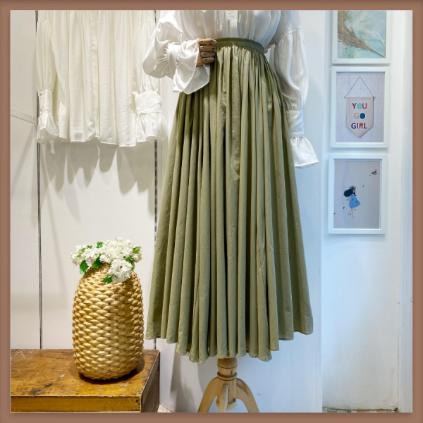 Çağla Yeşili Keten Kumaş Crush Etek