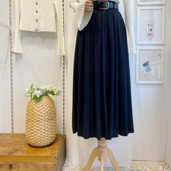 Deri Kemerli Antrasit Lacelle Yün Etek