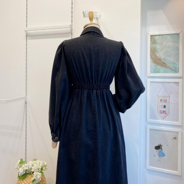 Siyah Crop Detaylı Kot Elbise