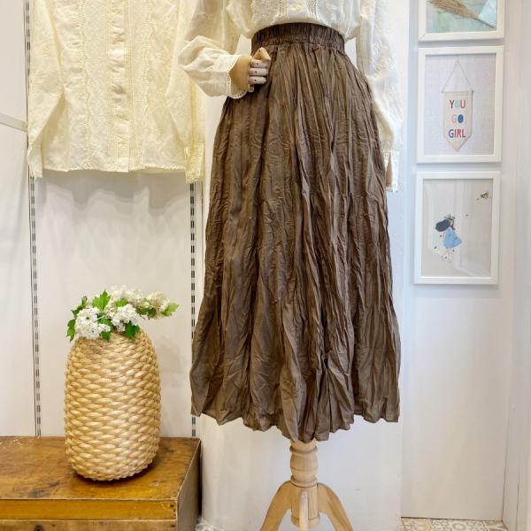 Beli lastikli haki yeşili vual keten etek