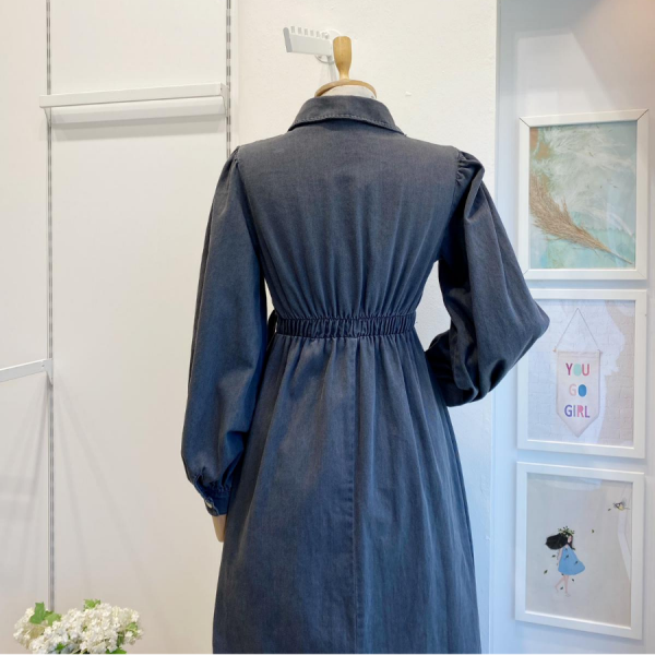 Antrasit Crop Detaylı Kot Elbise