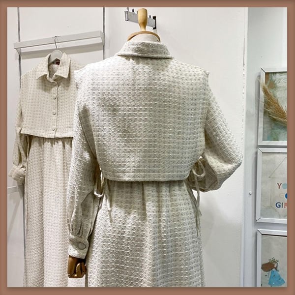 Glittery tweed fabric white chaleco dress