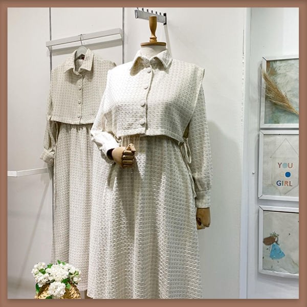 Glittery tweed fabric white chaleco dress