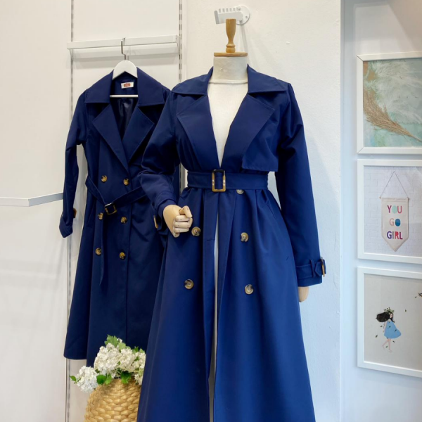 Lacivert Enlace Rüzgarlık Detaylı Trençkot