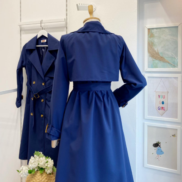 Lacivert Enlace Rüzgarlık Detaylı Trençkot