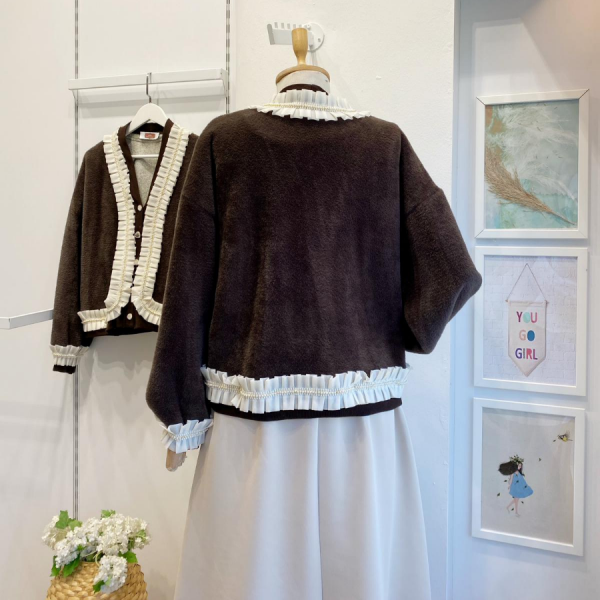 Kahverengi Angora Kumaş Zerian Hırka