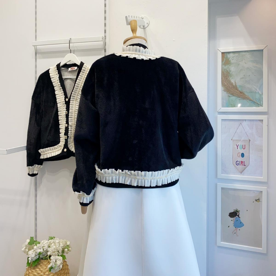 Siyah Angora Kumaş Zerian Hırka