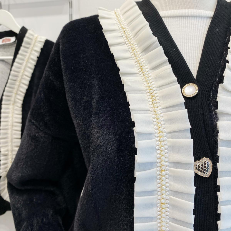 Siyah Angora Kumaş Zerian Hırka