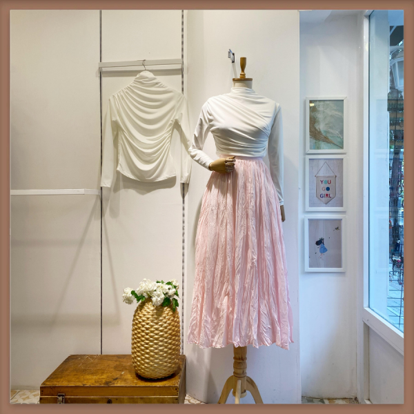 Kırışık Keten Şeker Pembe Etek