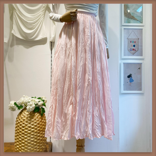 Kırışık Keten Şeker Pembe Etek