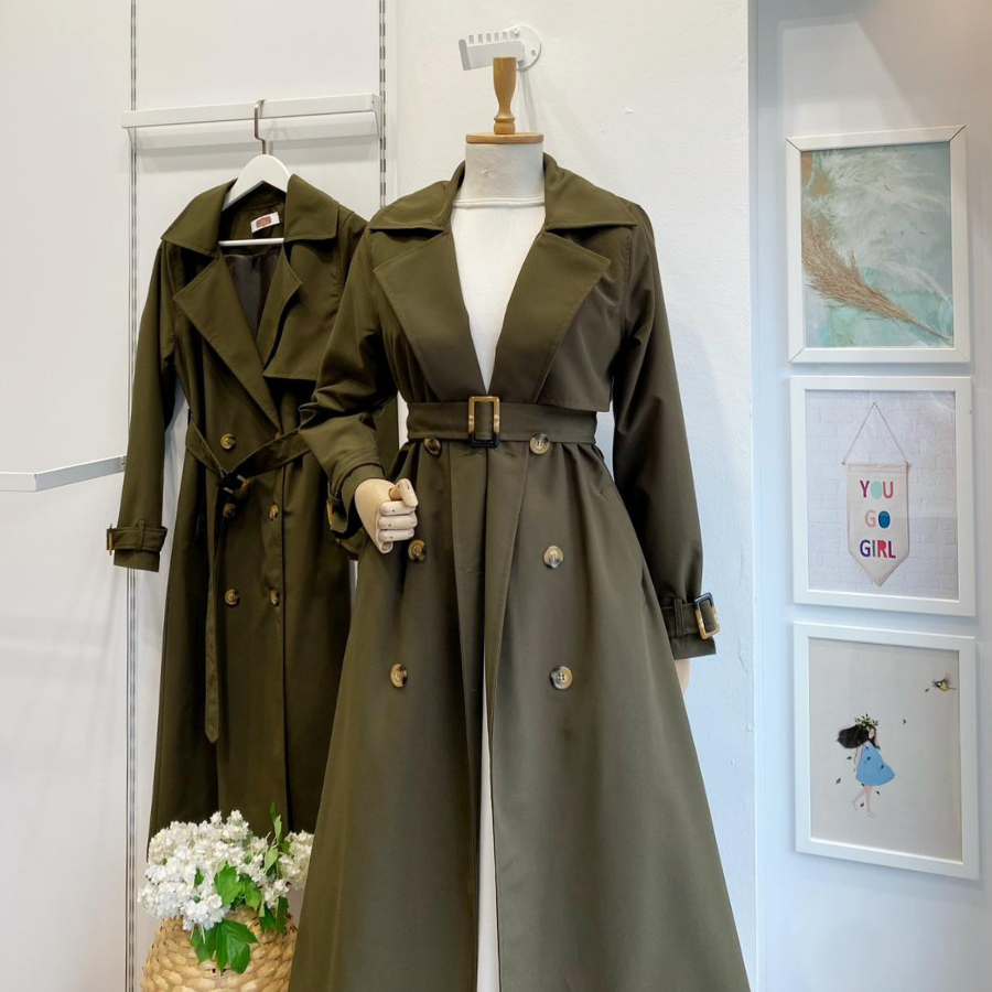 Haki Yeşili Enlace Rüzgarlık Detaylı Trençkot