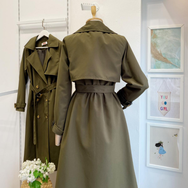 Haki Yeşili Enlace Rüzgarlık Detaylı Trençkot