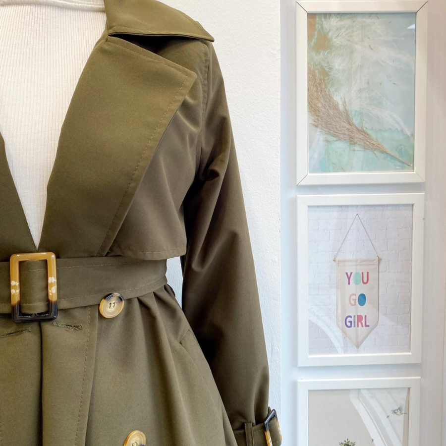 Haki Yeşili Enlace Rüzgarlık Detaylı Trençkot