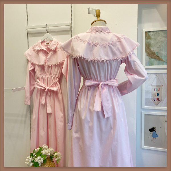 Pembe Epure Florale Poplin Elbise