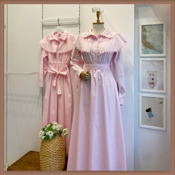 Pembe Epure Florale Poplin Elbise