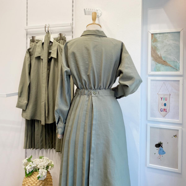 Çağla Yeşili Pile Etekli Liavera Takım